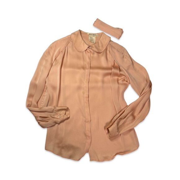 Vintage Giorgio Armani Italian Silk Blouse with Peter Pan Collar - Size Small - Picture 7 of 16